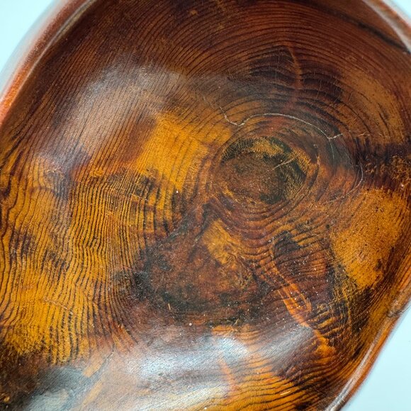 Vintage 1989 Artisan made Wooden Bowl Unusual Decor Brown Signed Eclectic Boho - Picture 9 of 11
